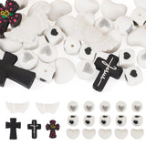 FASHEWELRY 36Pcs White Cross Silicone Focal Beads for Keychain Making - Heart Angel Wings Rubber Beads Gothic Spacer Bead for DI