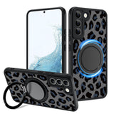 Fiyart Designed for Samsung Galaxy S22 Plus Case Leopard Ring Holder Kickstand Magnetic Bumper Compatible with MagSafe Camera Le