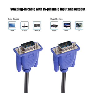 ENUODA Blue VGA Cable 15 Pin Male to Male Plug Computer Monitor Cable Wire Cord