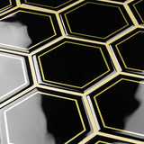 FunStick 15 Tile Hexagon Peel and Stick Backsplash Tile for Kitchen 12x12 3D Black and Gold Self Adhesive Backsplash Tiles Peel 
