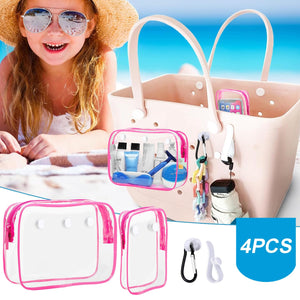 Everfunny 3 Packs Clear Bogg Beach Tote Bag with 2 Pack Insert Hooks Accessories for Bogg Bags Travel Makeup Clean Toiletry Brus