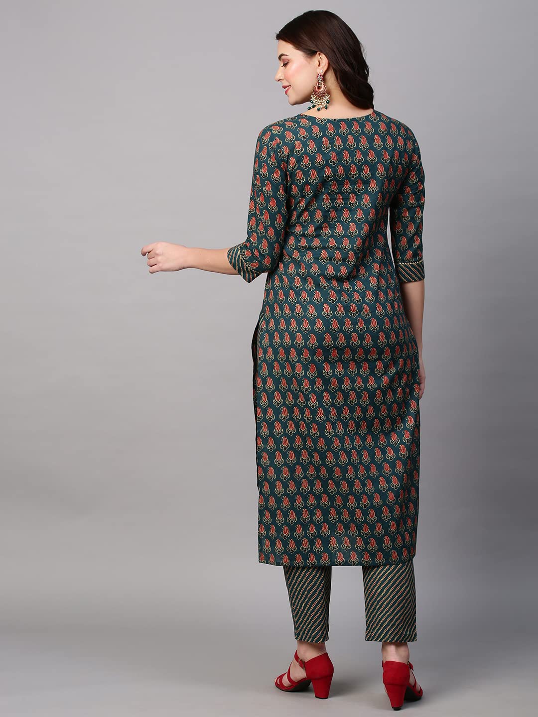 Anni Designer Women'S Cotton Blend Printed Straight Kurta With Pant (Grape Green-Nw01_S_Green_Small),Green,S,Cotton Blend,Regular,Pants