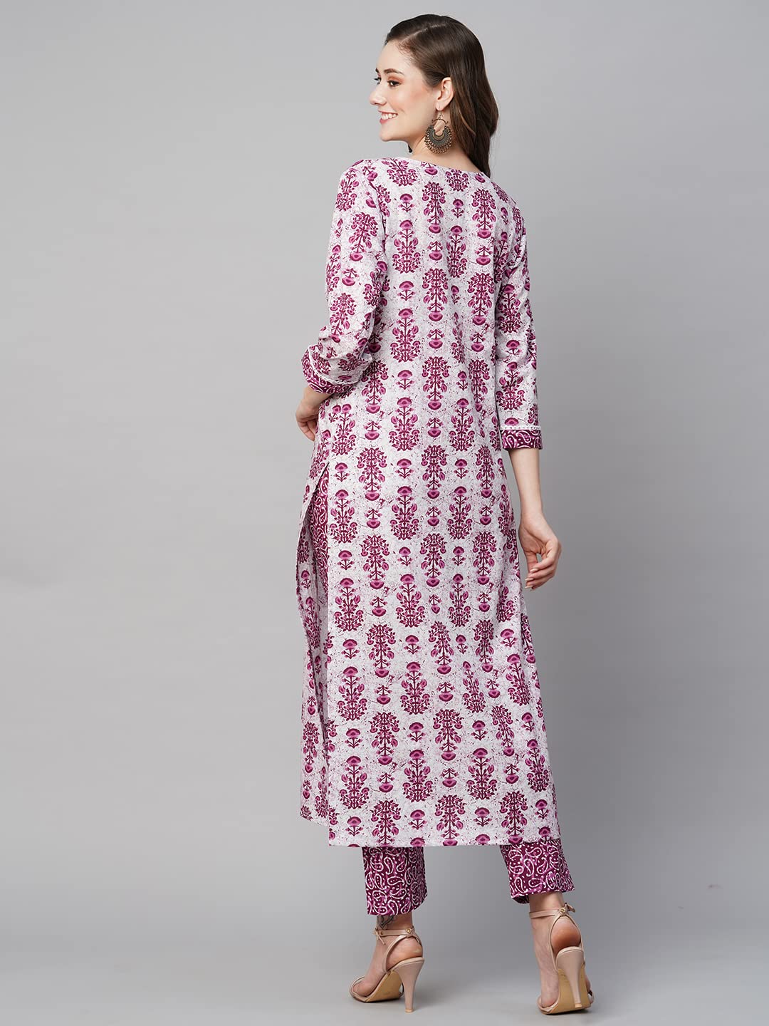 Anni Designer Women'S Cotton Blend Printed Straight Kurta With Pant (Navya Pink_Xxl_Pink_Xx-Large),Pink,2XL,Cotton Blend,Regular,Kurta