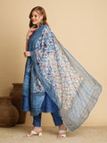 Gosriki Women'S Cotton Blend Anarkali Printed Kurta With Pant & Dupatta (Utsav Blue-Gs_M_Blue_Medium),Blue,,B0D73WZPR4