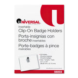 Universal 56003 Clear Badge Holders w/GarmentSafe Clips, 2 1/4 x 3 1/2, White Inserts, 50/Box