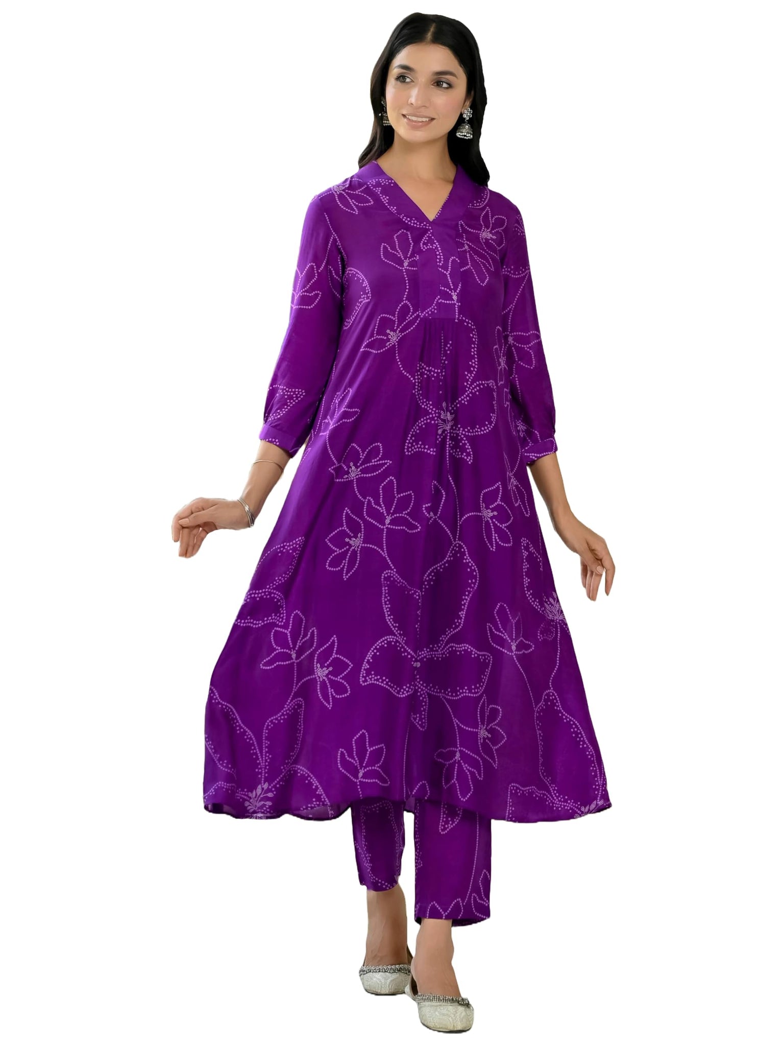Anni Designer Women'S Cotton Blend Anarkali Printed Kurta With Pant (Marup Begani-Nw_M_Begani_Medium),Begani,M