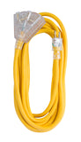 Bergen Industries Inc OC251233T Extra Heavy-Duty Outdoor Triple Tap Extension Cord, 25 ft, 12 AWG, 15A/125V AC, Yellow