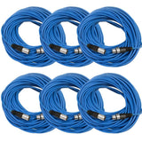 Seismic Audio - SAXLX-100-6 Pack of 100' Blue XLR Male to XLR Female Microphone Cables - Balanced - 100 Foot Patch Cords