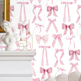 Nuanchu Pink Bow Wallpaper 15.75 x 118 Bow Ribbons Peel and Stick Wallpaper Coquette Trendy Preppy Removable Feminine Ballet Gir