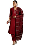 Libas Women'S Silk Blend Kurta Set (39060_Maroon