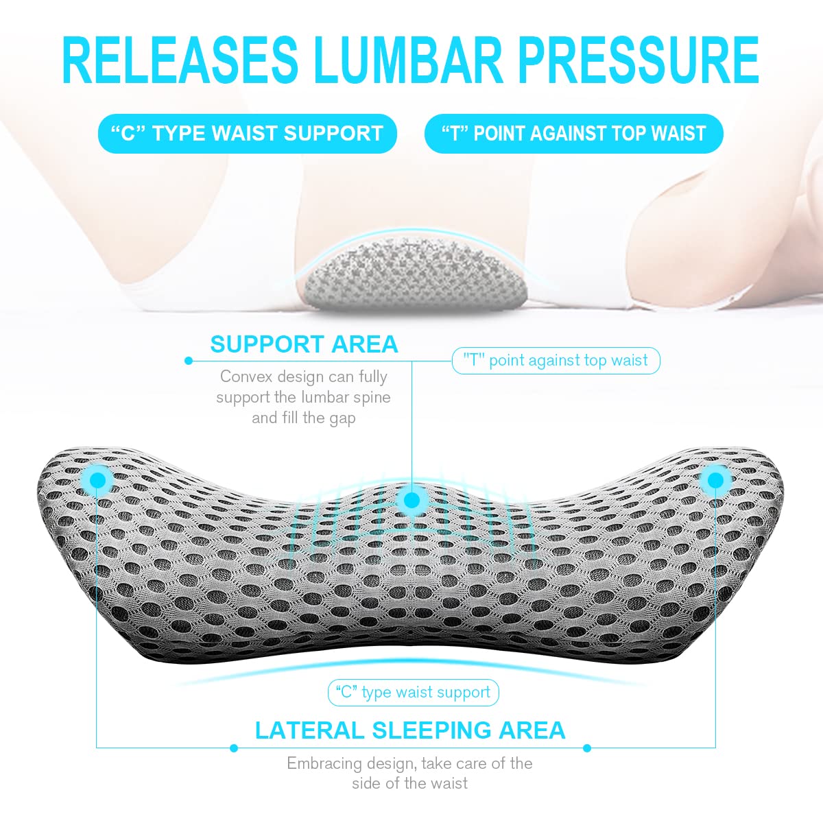 Lumbar Support Pillow - Memory Foam for Low Back Pain Relief, Ergonomic Streamline Car Seat, Office Chair, Recliner and Bed (Upg