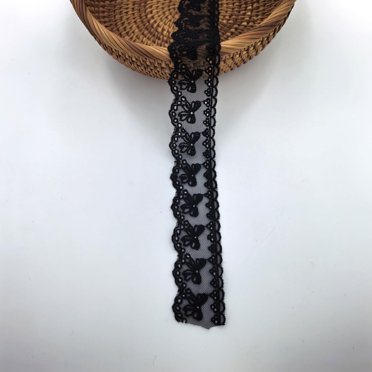 5 Yards Cotton Bowknot Eyelet Lace Trim Ribbon for Sewing Crafts Wedding Decoration Gift Wrap, 1.4 Inch Wide (Black)
