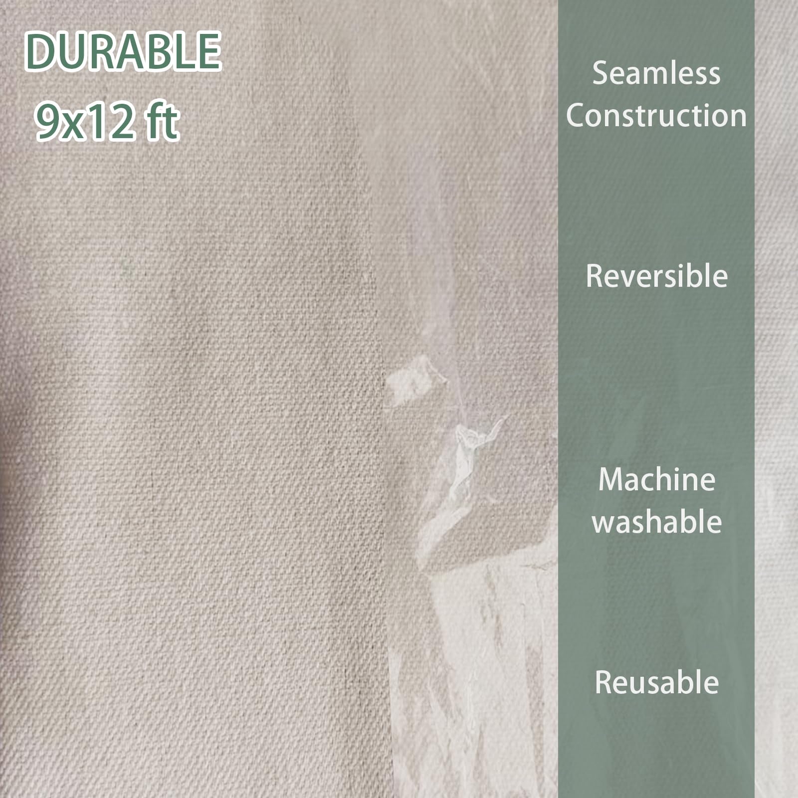 Kingorigin Canvas Drop Cloth, 9 X 12 Feet Canvas Tarp, Washable and Reusable Cotton Paint Tarp, Drop Cloths for Painting, Curtai