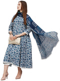 Anni Designer Women'S Rayon Blend Anarkali Printed Kurta With Pant & Dupatta (Yutika Blue-Nw_3Xl_Blue_Xxx-Large),Blue,3XL,,,