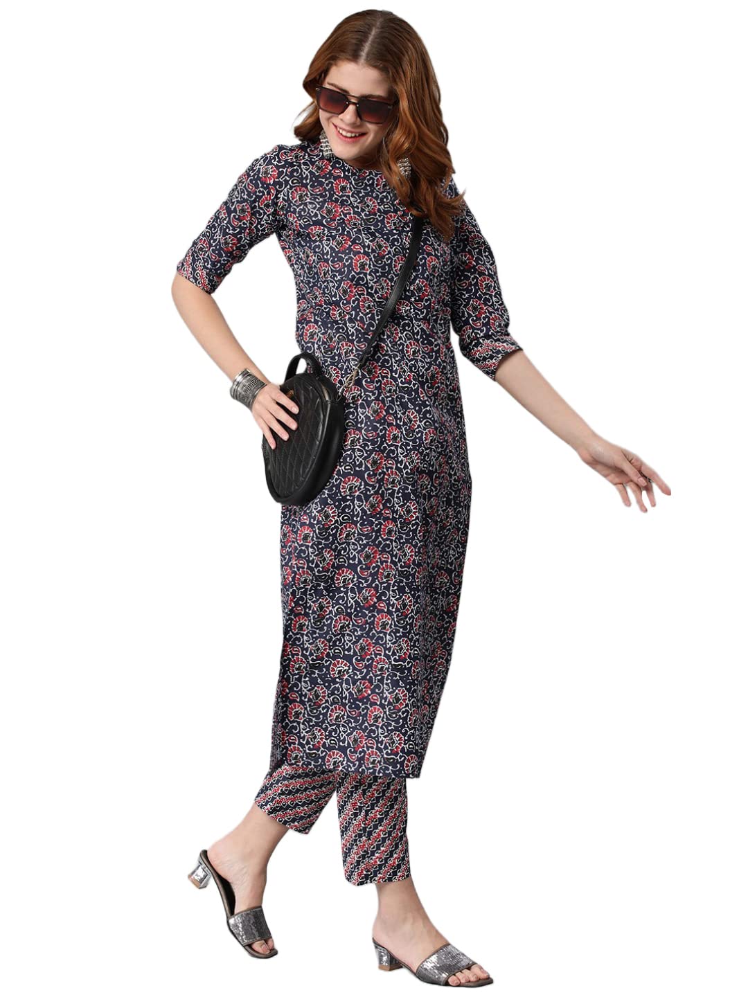 Gosriki Women'S Cotton Blend Traditional Straight Printed Kurta With Pant Set (Janar Dark Blue-Jan42-Gs_Xxl_Dark Blue_Xx-Large),Dark Blue,2,B0BXLT2QZQ