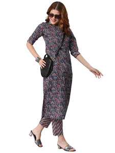 Gosriki Women'S Cotton Blend Traditional Straight Printed Kurta With Pant Set (Janar Dark Blue-Jan42-Gs_Xxl_Dark Blue_Xx-Large),Dark Blue,2,B0BXLT2QZQ