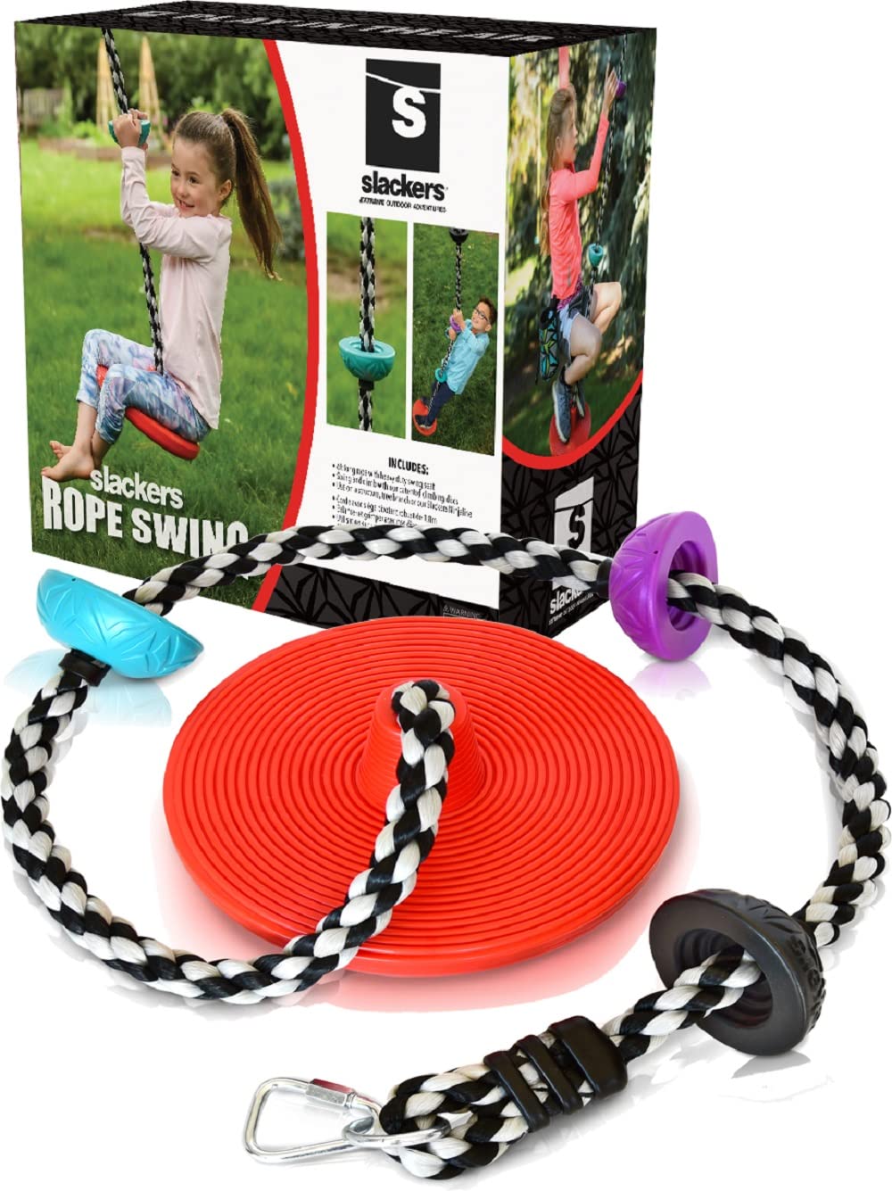 Slackers 6 Ft Multi-Color Climbing Rope Swing - Best Outdoor Ninja Warrior Training Equipment For Kids - A Great Addition To You