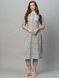 Gosriki Women'S Cotton Blend Straight Printed Kurta With Pant Set (Srinath-Grey-Gs_Xl_Grey_X-Large),Grey,,B0CFFF47NQ