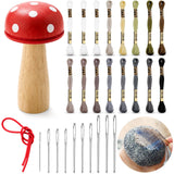 Jexine Darning Mushroom for Socks & Clothes Wooden Darning Tool Knit Mending Patch Kit with 9 Large Eye Needle 16 Color Sewing T