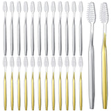 Remerry 100 Pack Prepasted Disposable Toothbrushes Individually Wrapped Bulk Pre Pasted Soft Bristle Tooth Brush Set Silver Gold
