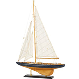 Deco 79 Wood Sail Boat Decorative Sculpture Home Decor Statue with Beige and Navy Accents and Lifelike Rigging, Accent Figurine 
