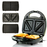 OVENTE 3 in 1 Electric Sandwich Maker, Panini Press Grill and Waffle Iron Set with Removable Non-Stick Plates, Perfect for Cooki