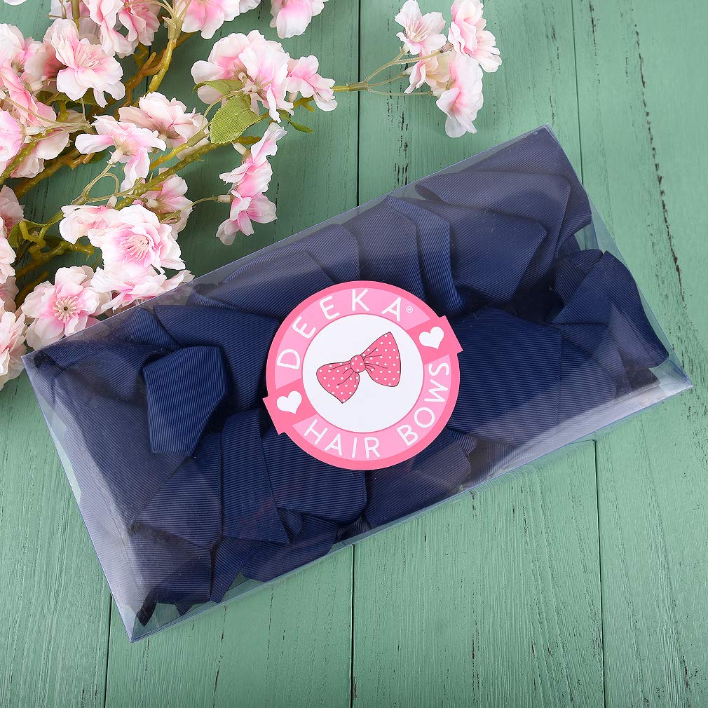 DEEKA 12 PCS 6 Big Hand-made Grosgrain Ribbon Hair Bow Alligator Clips Hair Accessories for Little Teen Toddler Girls - Navy B