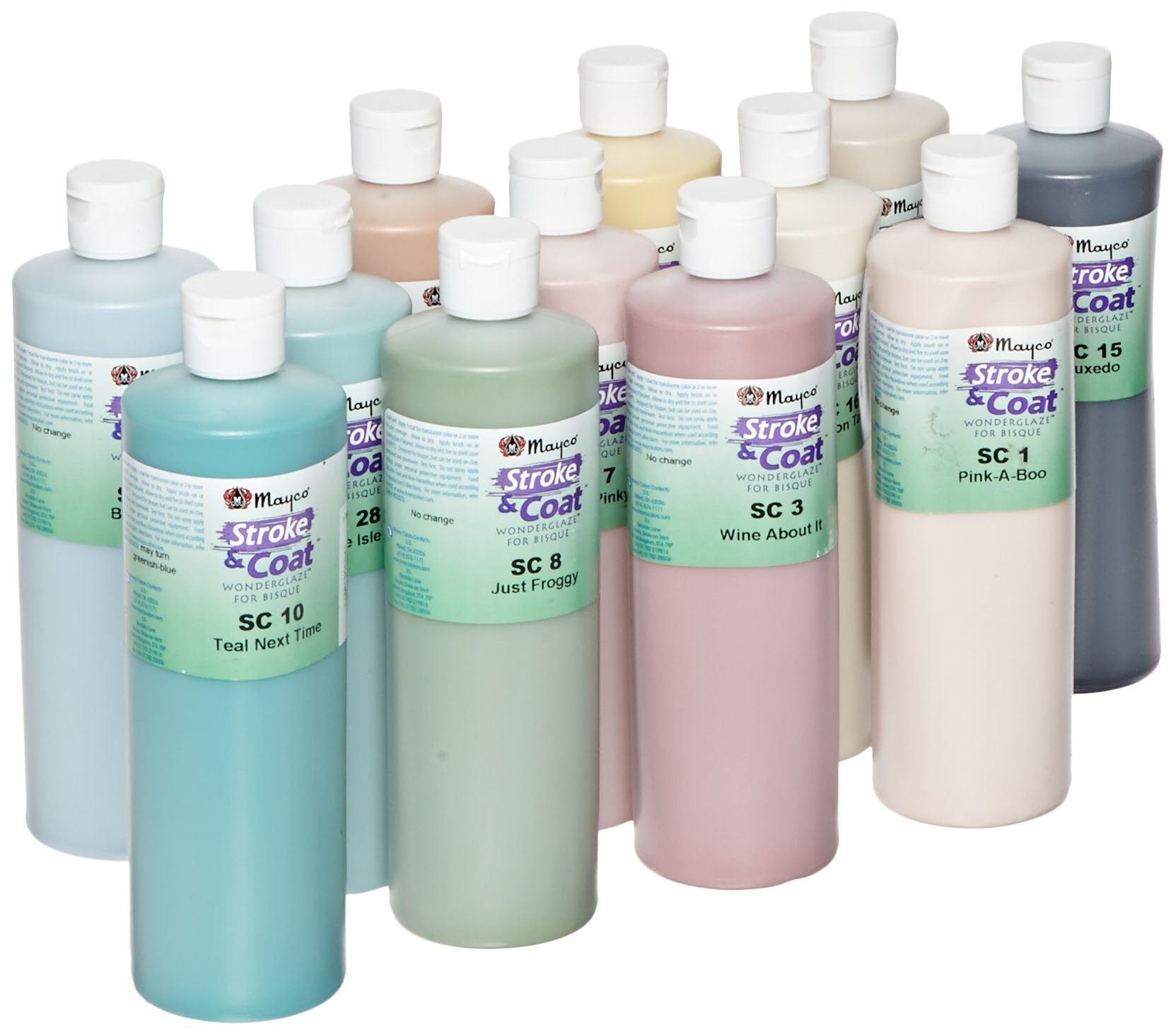 Mayco Stroke & Coat Wonderglaze Glaze Set B, Assorted Colors, Set Of 12 Pints - Sckt2P