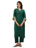 Libas Womens Woven Design Viscose Straight Kurta With Trousers