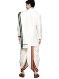 Manyavar Kurta Dhoti Set For Men, Full Sleeves Mandarrin Collar, Art Silk Self Men'S Kurta South Dhoti Set (Cream) (Xl)