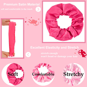 Satin Scrunchies Set of 12 - Elastic Silk Bubble for Girls, Pink Hair Accessories and Valentine's Day Gifts