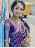Flosive Womens Kanjivaram Silk Saree With Handloom Weaving Work With Blouse (Purple)