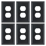 6-Pack Single Duplex Outlet Cover Plate, Decorative Black Switch Plates and Outlet Covers, Metal Wall Plates for Electrical Outl