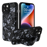 Ufbara Compatible with iPhone 14 Case for Women Men, Cute White Flower Floral Pattern, Built in Adjustable Metal Wrist Strap Gri