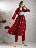 Anni Designer Women'S Rayon Blend Anarkali Printed Kurta With Pant (Anveshi Maroon-Vks03_5Xl_Maroon_Xxxxx-Large),Maroon,5XL,,,
