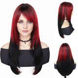 GNIMEGIL Two Tone Red and Black Wigs for Women 26 inch Long Straight Synthetic Wig Drag Queen Roleplay Cosplay Goth Wig Hallowee