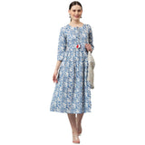 Anni Designer Women'S Cotton Blend Anarkali Printed Kurta (Fulkali New Blue_L_Blue_Large),Blue,L