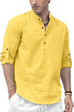 Zombom Mens Kurta Solid Cotton Blend Straight Regular Fit Full Sleeve Short Kurta Shirt, yellow, 3XL