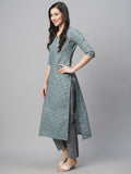 Gosriki Women'S Cotton Blend Straight Printed Kurta With Pant (Padwil Dark Green-Nw-Gs_S_Dark Green_Small),Rama,,B0BT861WFN
