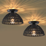 IHENGYANLT 2 Pack 10.2 H Farmhouse Fixtures Ceiling Mount,Black Rattan Boho Semi Flush Mount Ceiling Light,Hand Woven Hallway Li
