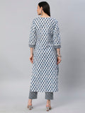 Anni Designer Women'S Cotton Blend Straight Printed Kurta With Pant Set (Bitiya Blue_S_Blue_Small),Blue,S,Cotton Blend,Regular,Pants