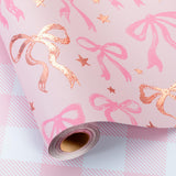 MAYPLUSS Pink Wrapping Paper Roll, Cute Bow Gift Wrap, Reversible Plaid Gift Paper for Girl Baby Shower, Birthday, Wedding 17 In