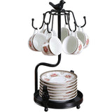 Evolkult Coffee Mug Tree, Coffee Cup Holder for Countertop with 6 Hooks, Tea Cup Holder with Small Storage Area Metal Mug Rack D