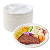 ECOLipak 150 Pack Compostable 3 Compartment Plates, 10 inch Heavy-Duty Disposable Biodegradable Sugarcane Bagasse Paper Plates f