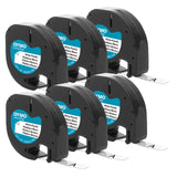 DYMO Authentic LT Plastic Labeling Tape for LetraTag Label Makers, 1/2 (12mm), Black Print On White Tape, 6Pack