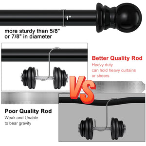 1 Inch Black Curtain Rods for windows, Heavy Duty Adjustable Splicing Single Curtain Rod with Brackets (30-144)