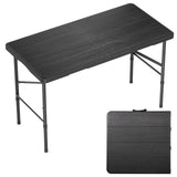 Hsundries 4 Ft Plastic Folding Table,Heavy Duty Portable Table for Indoor & Outdoor,Wood Grain Desktop & 350lbs Weight Capacity,