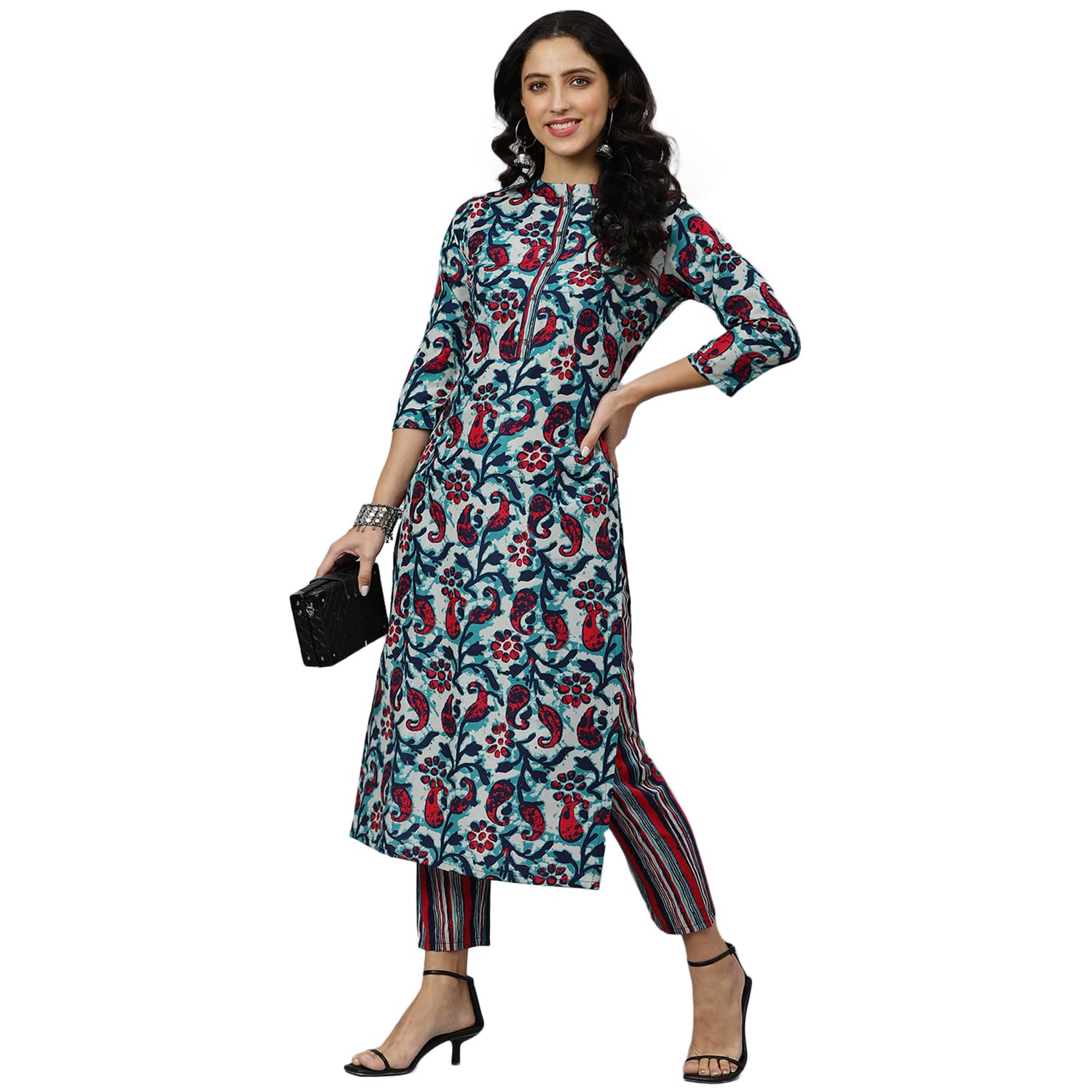Anni Designer Women'S Cotton Blend Printed Straight Kurta With Pant (Milan Multi_M_Multicolor_Medium),Multicolour,M