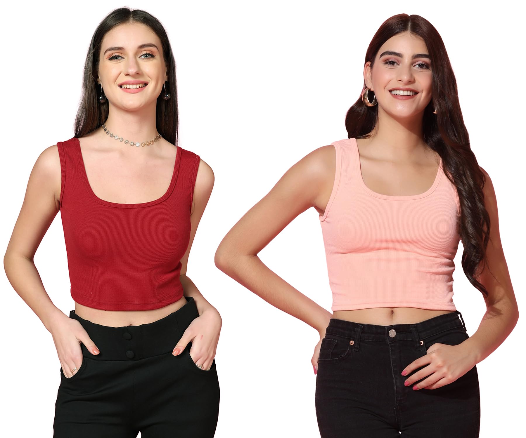 Toplot Women'S Combo Solid Ribbed Scoop Neck Sleeveless Slim Fit Tank Top Pack Of 2 (Combo-5069-Mrn-Pch-M),Maroon-Peach,,B0CG5J2L5C