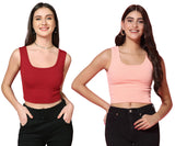 Toplot Women'S Combo Solid Ribbed Scoop Neck Sleeveless Slim Fit Tank Top Pack Of 2 (Combo-5069-Mrn-Pch-M),Maroon-Peach,,B0CG5J2L5C